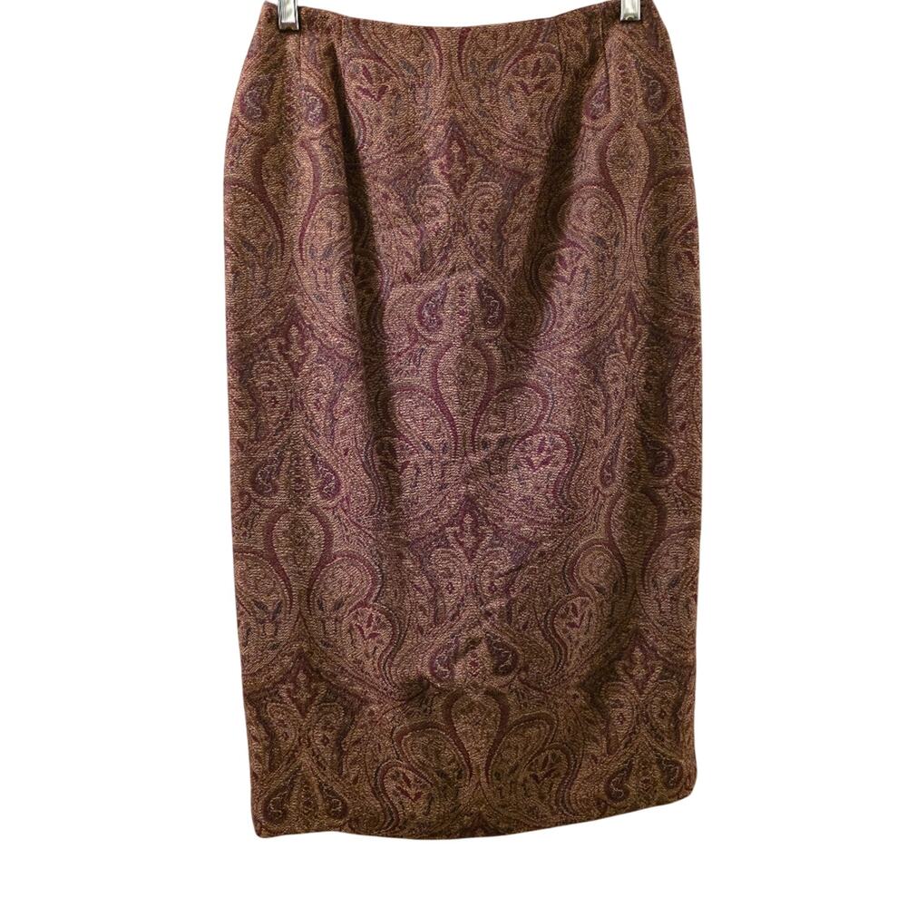 Vintage Paisley Print Wool Midi Skirt Tapestry Lined Boho 10P Office Talbots